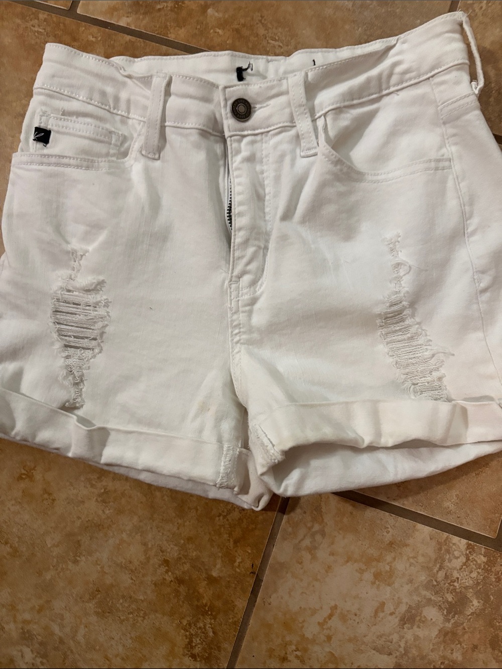 KanCan White Distressed Roll-Hem Jean Shorts